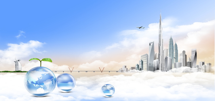 城市规划天空大气商务蓝色淘宝海报背景