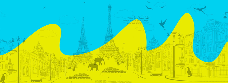 黄蓝双色手绘巴黎背景