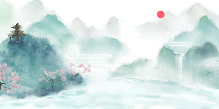 重阳节古风手绘山水背景图