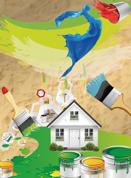 卡通绿色环保油漆家居硬装海报背景素材