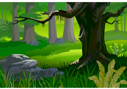 矢量卡通绿色森林风景背景素材