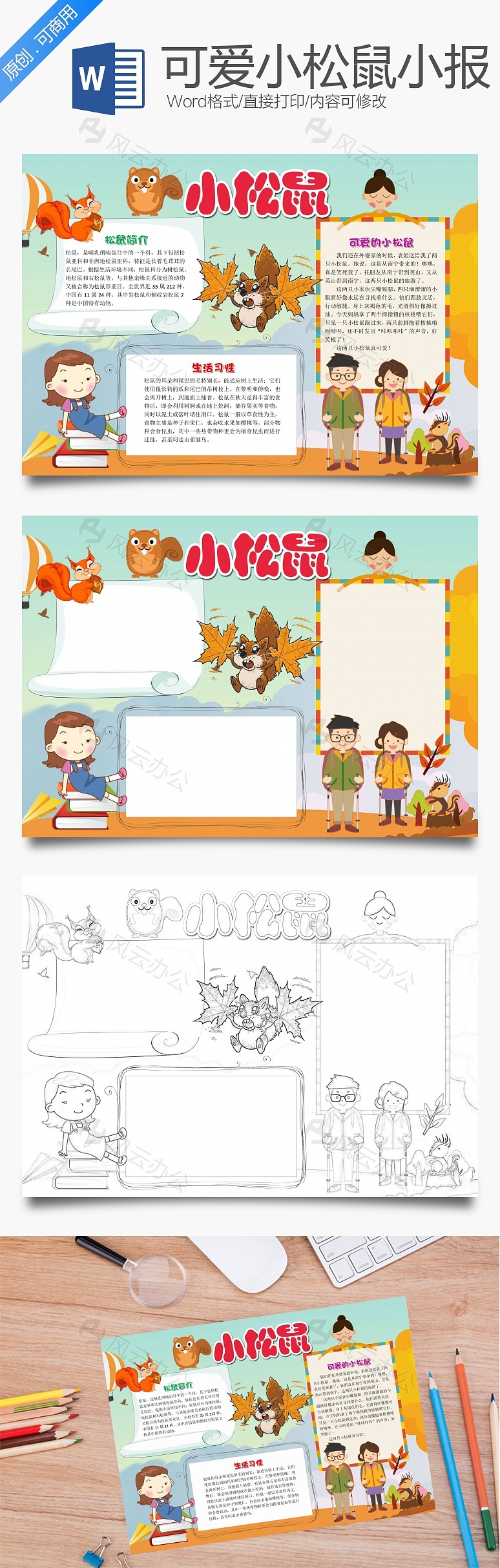 儿童卡通可爱小松鼠小报word手抄报