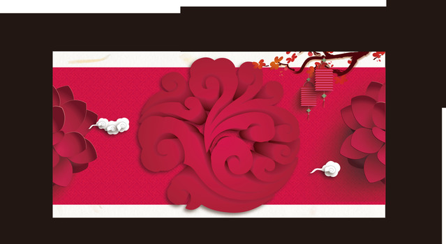 红色中国风剪纸花纹海报矢量背景