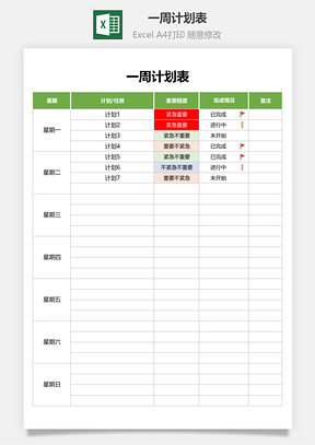 一周計(jì)劃表(四象限時(shí)間管理)