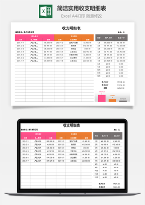 簡潔實(shí)用收支明細(xì)表