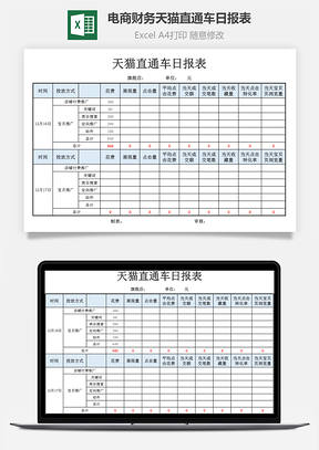 電商財務天貓直通車日報表