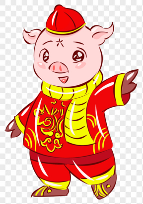   2019猪年新年红色手绘卡通吉
