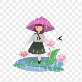 免扣 PNG免抠图下载 PNG免抠 元素  节气    二十四节气  春季  绿色  谷雨  下雨 躲雨 女孩