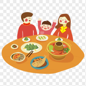 端午节一家人吃饭吃粽子手绘卡通元素
