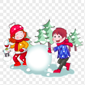 冬季冬天节气冬装卡通插画玩雪球
