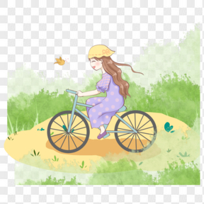 夏天骑单车小女孩免扣元素