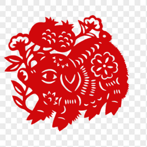 2019年喜庆红色猪剪纸新年大吉元素