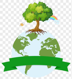 绿色地球大树手绘卡通元素