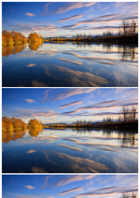 云彩 树林倒影在湖水里秋季风景ppt背景图片