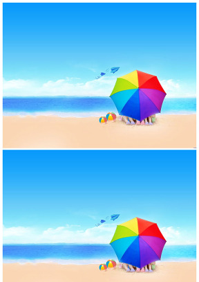 夏日浪漫海滩彩色太阳伞ppt背景图片