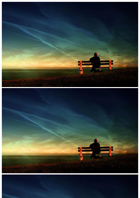 夕阳西下坐在排椅上的老人与海背景图片