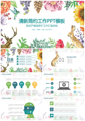 小清新手繪花卉工作匯報總結商業計劃書PPT模板
