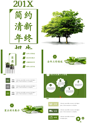 002清新简约商务淡雅浅绿色植物树木年终总结