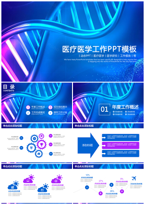 生物螺旋DNA医疗医学工作总结计划动态PPT模板