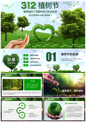 植树节绿色环保树木绿化 林业资源工作总结动态PPT模板