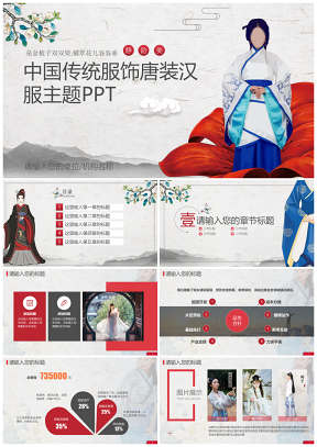 中国传统服饰唐装汉服古装文化传承纺织服装设计PPT