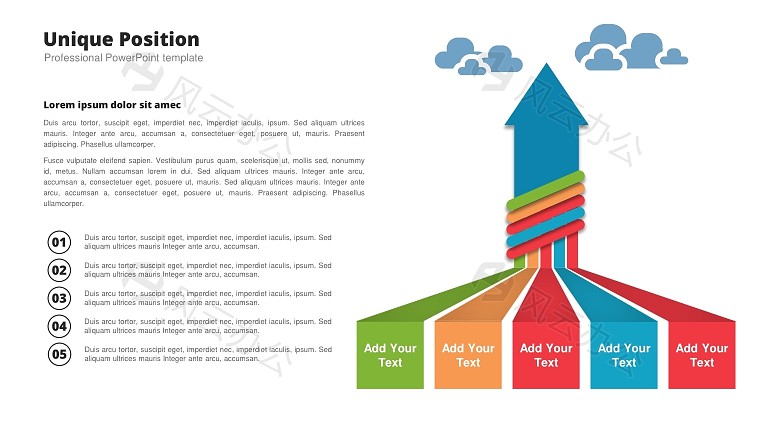 上升箭头五项并列ppt图形下载|ppt元素_风云办公下载 | 风云办公