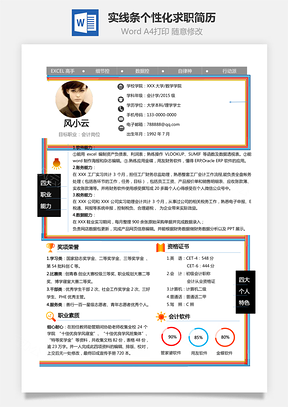 會(huì)計(jì)職業(yè)+能力指數(shù)+實(shí)線條個(gè)性化求職簡(jiǎn)歷