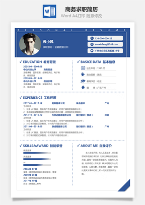 商務(wù)藍(lán)經(jīng)典求職簡(jiǎn)歷304