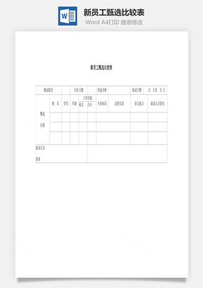 新員工甄選比較表word文檔