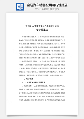 宝马汽车销售公司可行性报告word文档