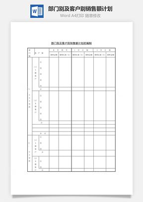 部门别及客户别销售额计划Word文档