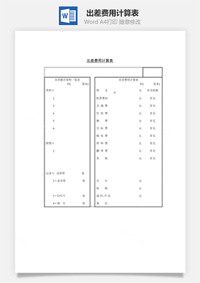 出差費用計算表Word文檔