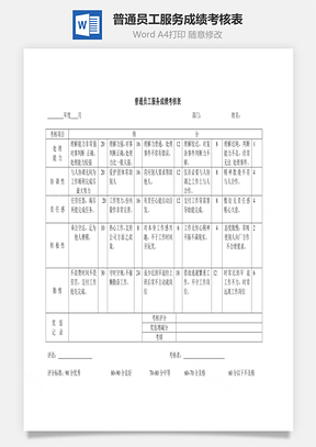 普通員工服務(wù)成績(jī)考核表Word文檔