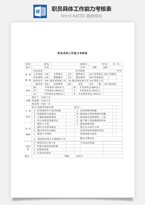 职员具体工作能力考核表Word文档