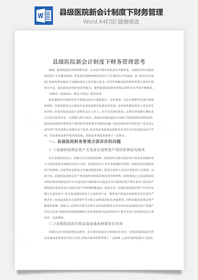 县级医院新会计制度下财务管理word文档