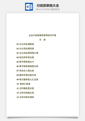 行政部表格大全Word文檔