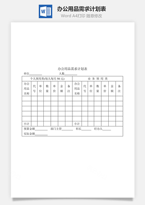 办公用品需求计划表Word文档