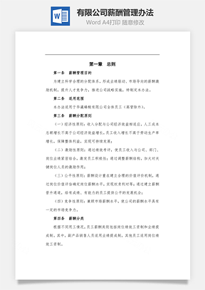 有限公司薪酬管理辦法Word文檔