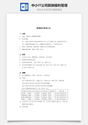 中小IT科技公司薪酬福利管理Word文檔