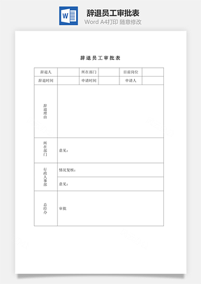 辭退員工審批表Word文檔