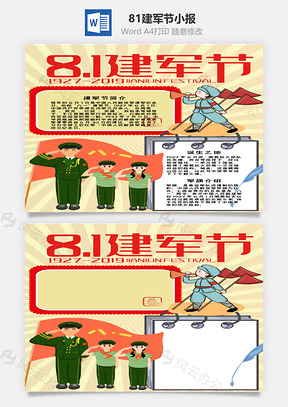 豎版81建軍節(jié)小報word手抄報